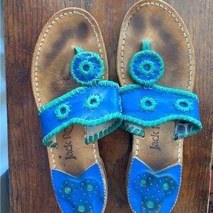 Jack Rogers Blue Leather Thong Sandals with Teal Stitching